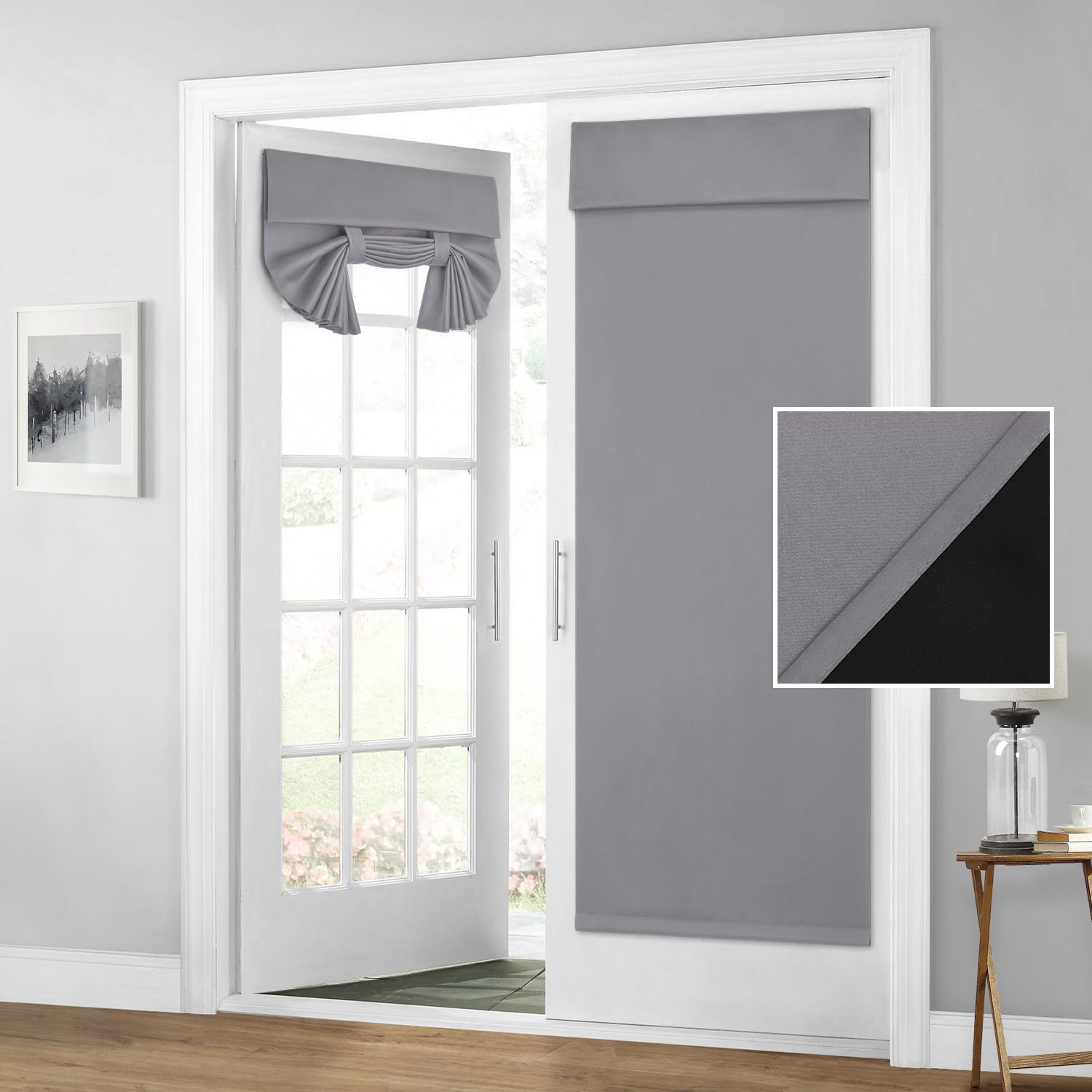 Homeideas 100% Blackout French Door Curtains, Privacy Door Curtains For Door Window, 26 X 68 Inch Room Darkening Curtains, Thermal Insulated Door Window Shades For Bedroom, (1 Panel, Light Grey)